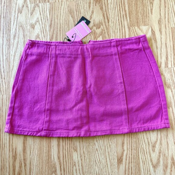 Pink Micro Mini Denim Skirt PrettyLittleThing Size 2 Festival Coquette Baddie - Picture 2 of 8